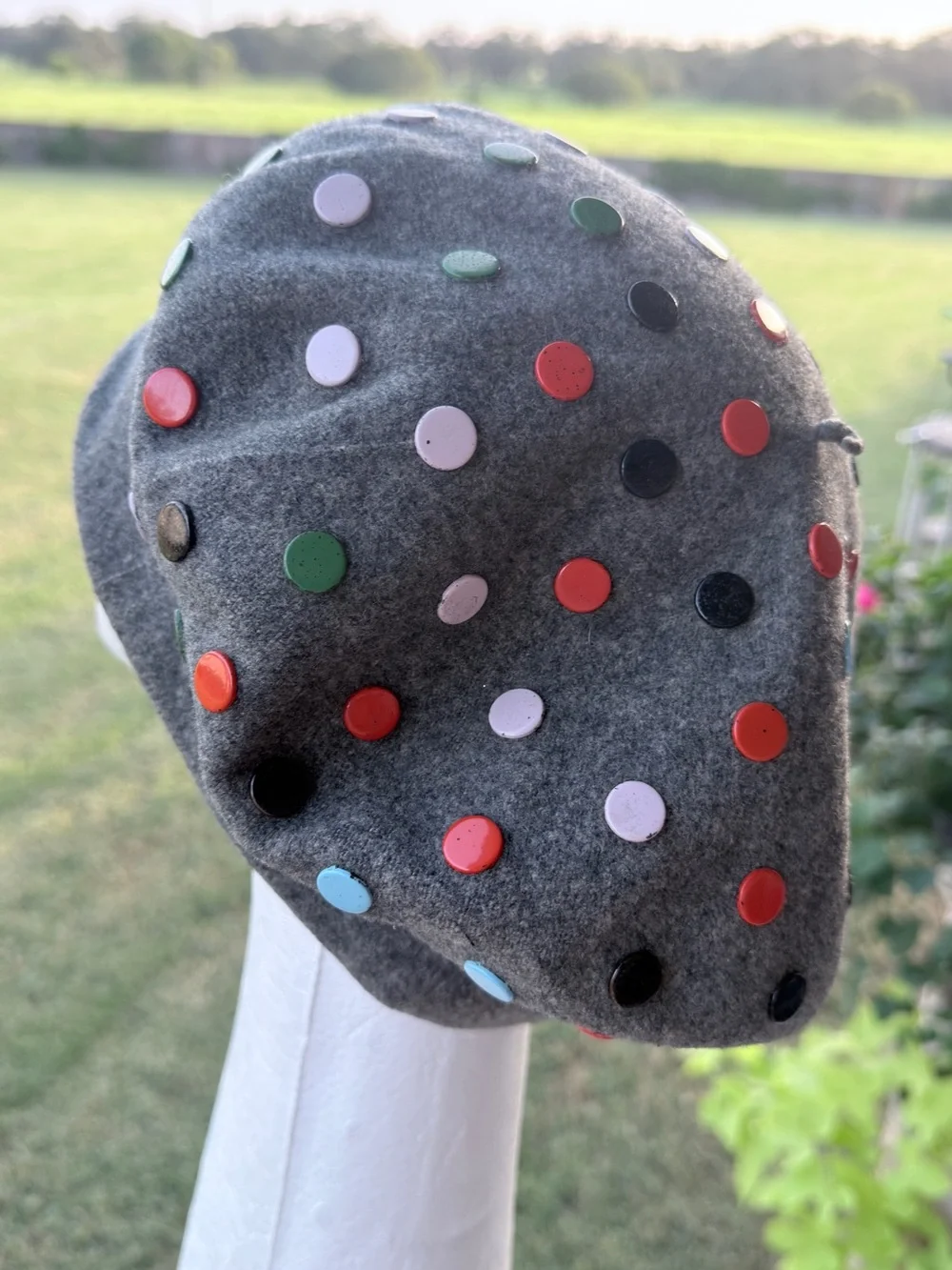 Vintage Norma Kamali for Stetson Wool Beret Gray Multicolor Studded Designer Hat